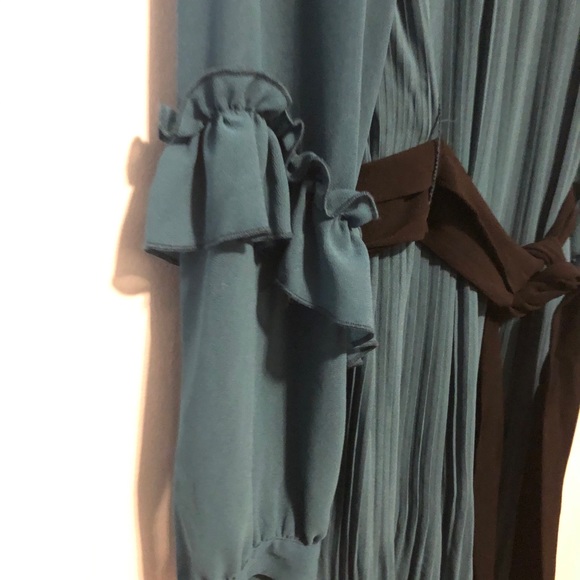 Zara Pleated Wide-Leg Ruffle Jumpsuit Teal Medium - Picture 8 of 10